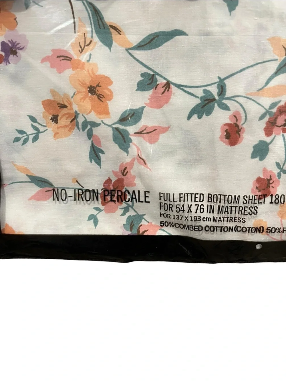 VTG Cannon Royal Family Full Fitted Sheet White Floral NOS No Iron Percale